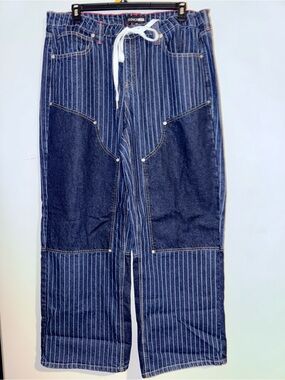 Women’s Blue Pinstripe Denim Baggy Jeans